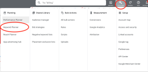 How to get to Keyword Planner in Google Ads