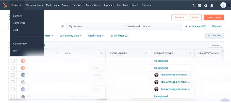 Hubspot contact view